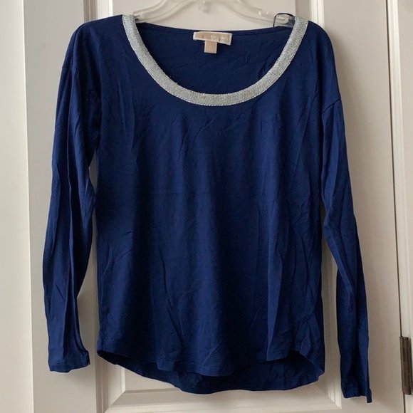 MICHAEL KORS Metallic Silver Collar Shirt Sz M - Picture 1 of 4